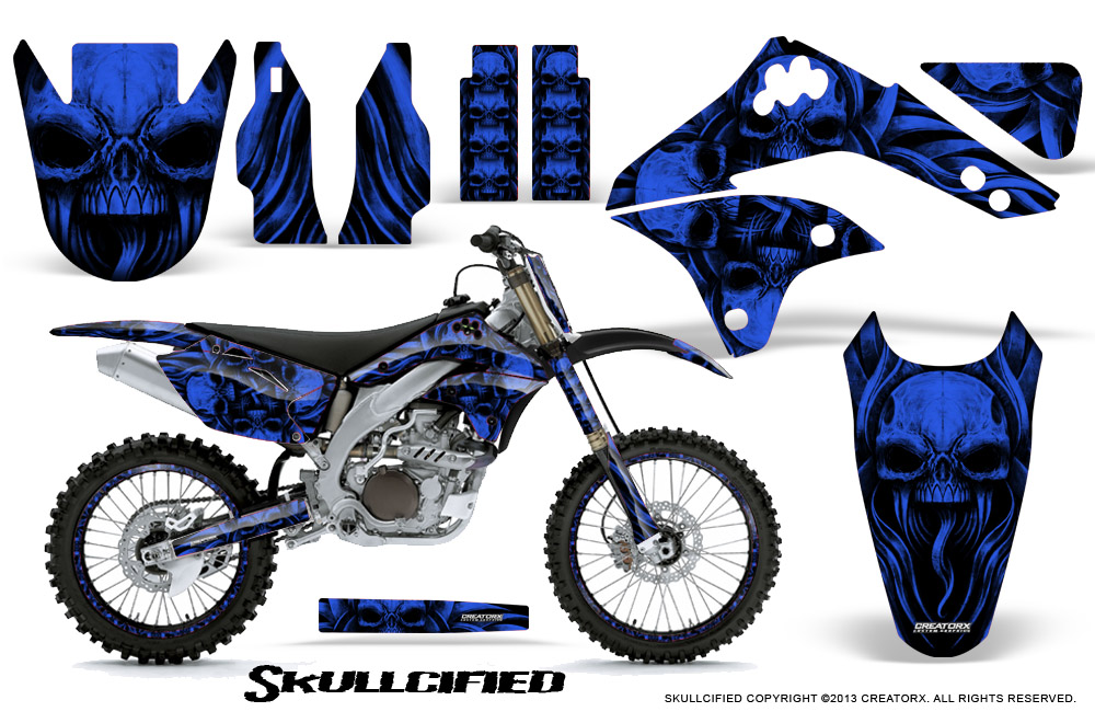 Kawasaki KX450F 06 08 Graphics Kit Skullcified Blue NP Rims